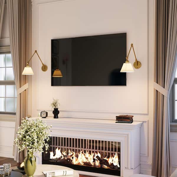 Black Swing Arm Wall Sconce Modern Hardwired/Plug-In Wall Lamp (2-Pack) Industrial Wall Light for Bedroom