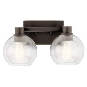 Harmony 15.5 in. 2-Light Olde Bronze Transitional Bathroom Vanity Light with Clear Glass Shade