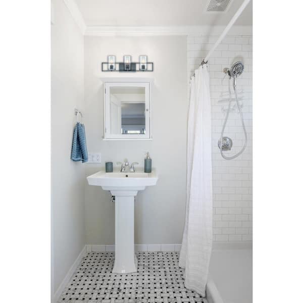 Elements 24 in. 3-Light Charcoal Industrial Vanity Light with Rain Glass Shades