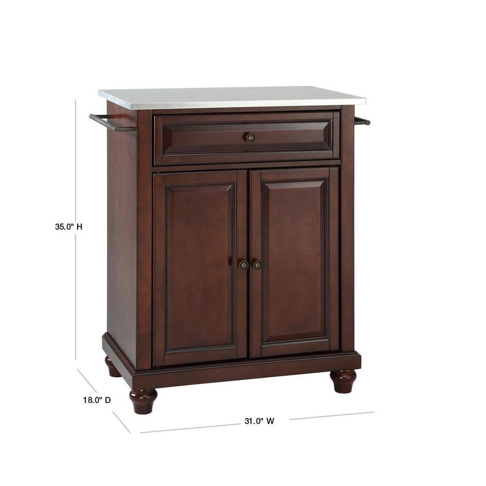 Cambridge Mahogany Compact Kitchen Island with Stainless Steel Top