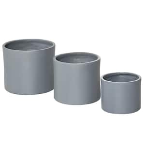 13 in./11.5 in./9 in. Dark Gray Magnesium Oxide Round Outdoor Stackable Plant Pot with Drainage Holes (3-Pack)