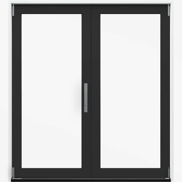 60 in. x 80 in. Left-Hand Folding Black/White Fiberglass 2-Panel Patio Door w/ Low-E Glass and Nickel Handle