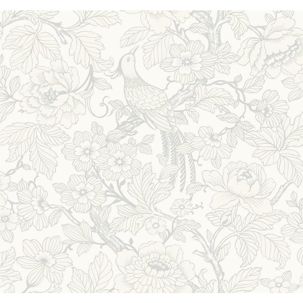 A-Street Prints Beaufort Dove Peony Chinoiserie Wallpaper Sample