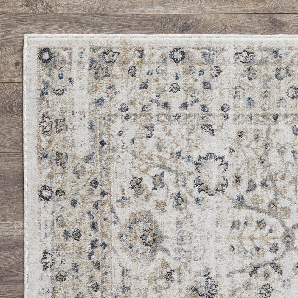 Blue Blossom Border 9' x 12' Synthetic Easy-Care Area Rug