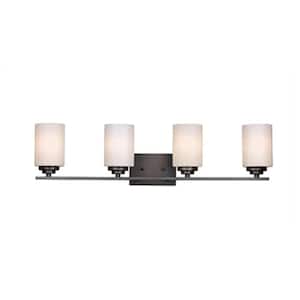 Mod Pod 31.25 in. 4-Light Oil Rubbed Bronze Bathroom Vanity Light Fixture with Frosted Glass Cylinder Shades