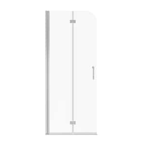 30 in. W x 72 in. H Single Frameless Corner Shower Enclosure Hinged Shower Door in Sliver