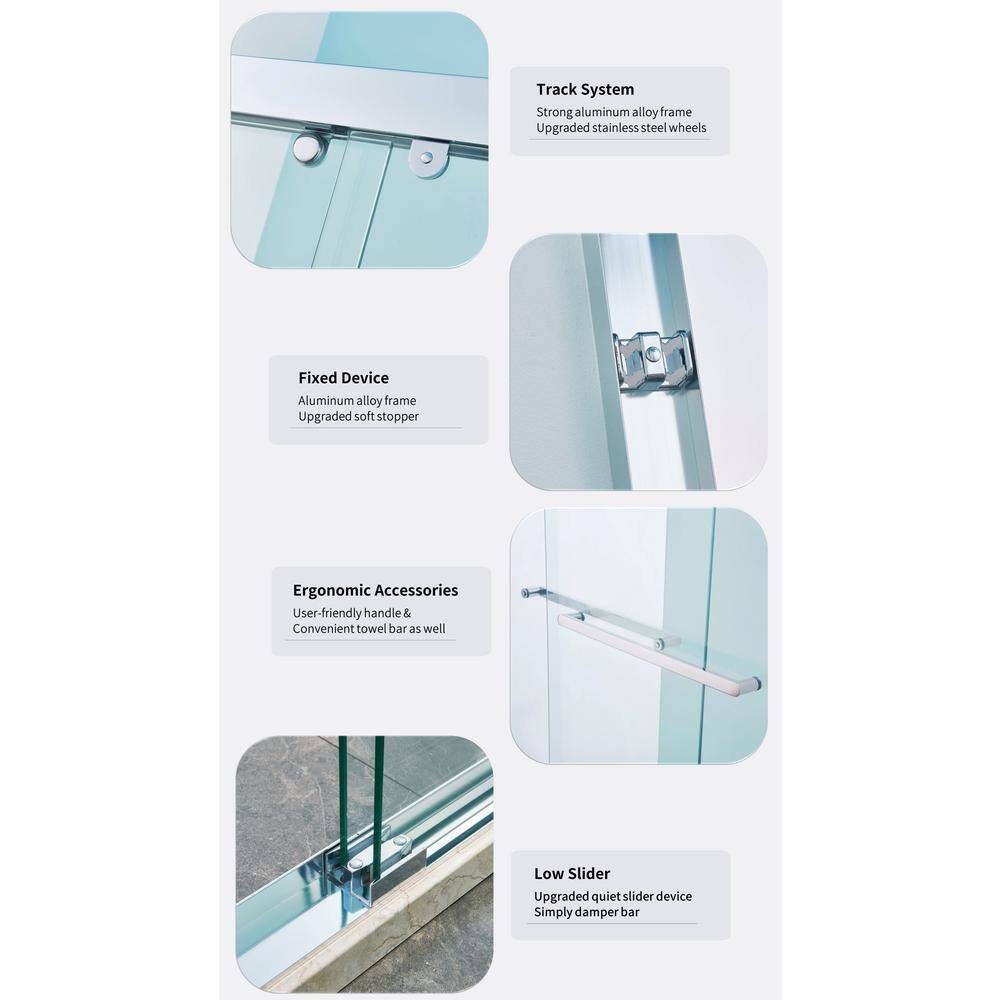 60" Chrome Frameless Double Sliding Shower Door with Clear Glass