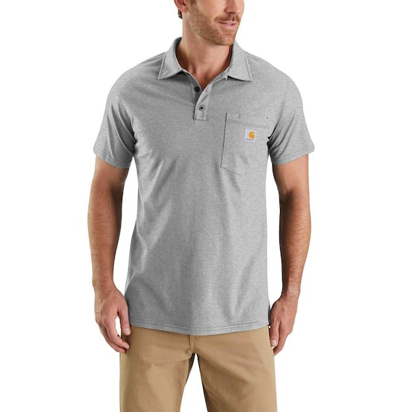 Carhartt MEN'S SMALL HEATHER GRAY COTTON/POLYESTER FORCE COTTON DELMONT POCKET POLO SHIRT
