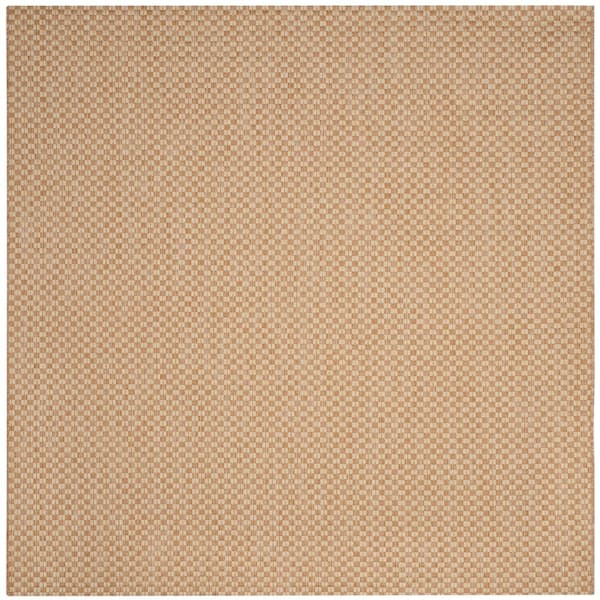 SAFAVIEH Courtyard Natural/Cream 4 ft. x 4 ft. Distressed Solid Indoor/Outdoor Patio  Square Area Rug