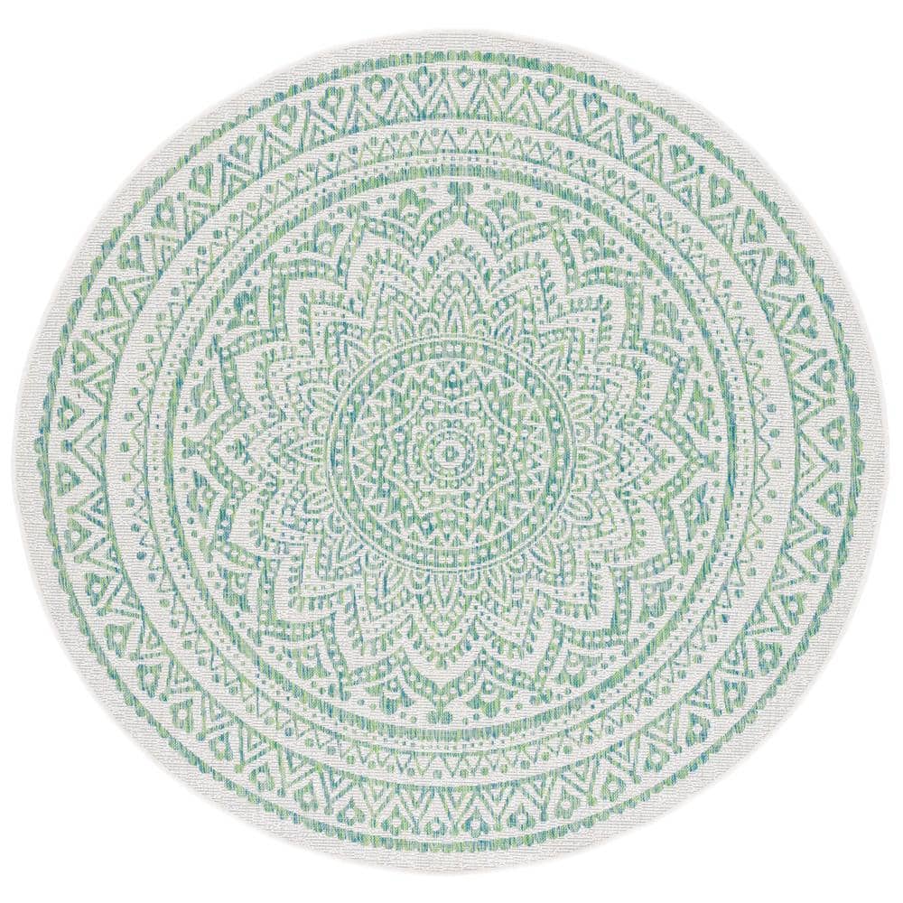 SAFAVIEH Courtyard Ivory/Green 7 ft. x 7 ft. Round Medallion Indoor ...