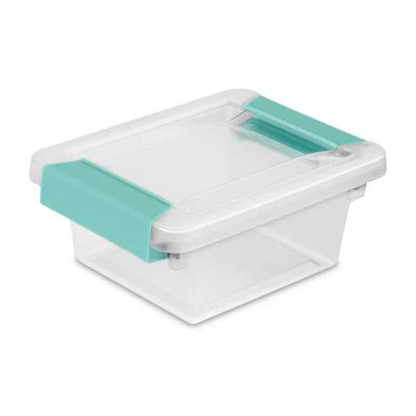 Mini Clip 0.2 Gal. Plastic Storage Box in Clear with Blue Aquarium Latches (12-Pack)