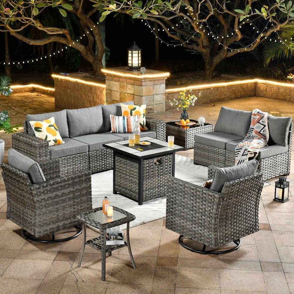 HOOOWOOO Tahoe Grey 10-Piece Wicker Swivel Rocking Outdoor Patio ...