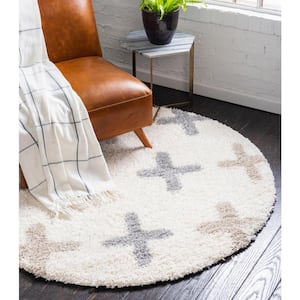 Hygge Shag Positive Ivory 3 ft. 3 in. x 3 ft. 3 in. Round Rug