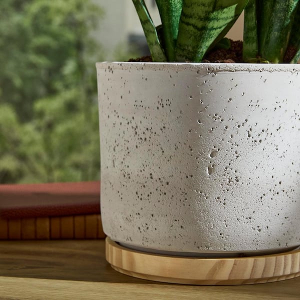 Vigoro Imani Small Gray Textured Ceramic Planter with Attached
