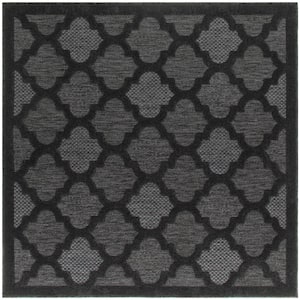 Easy Care Charcoal Black 5 ft. x 5 ft. Trellis Contemporary Square Area Rug