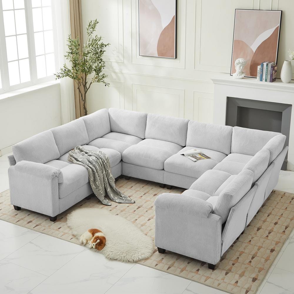 gymterior Shape Sofa 八角形 グレー JEAREY 115 in. Corduroy Modular U-Shaped Grey 8-Seat