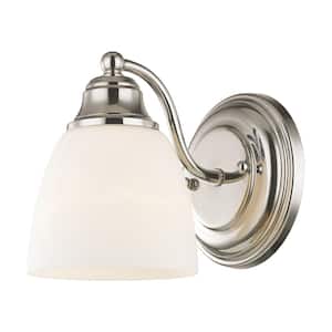 Beaumont 5.375 in. 1-Light Polished Chrome Wall Sconce with Satin Opal White Glass