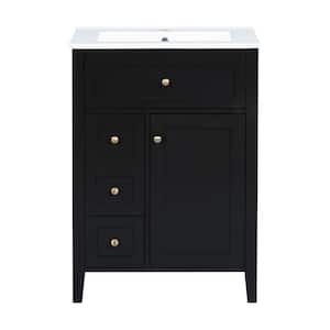 24 in. W Single Sink Freestanding Bath Vanity in Black with White Ceramic Top Unassembled