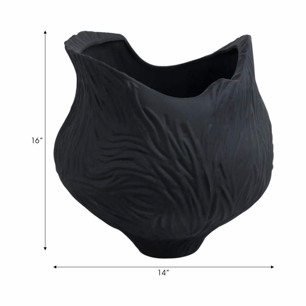 16 in. Black Ceramic Abstract Round Decorative Vase