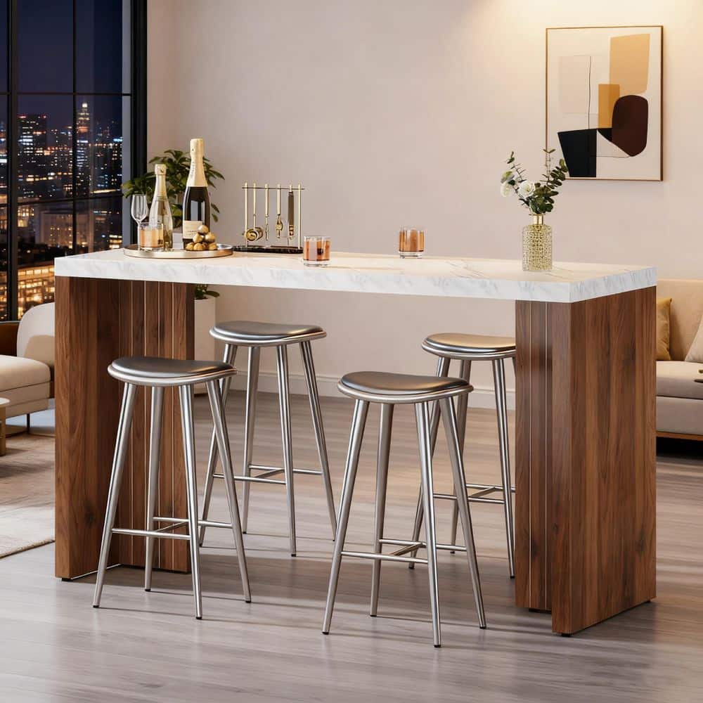 Kearsten 36.4 in. H White & Brown Wood Home Bar Table, Modern Counter Height Pub Table with a Faux Marble Tabletop price history on PriceWatchPro