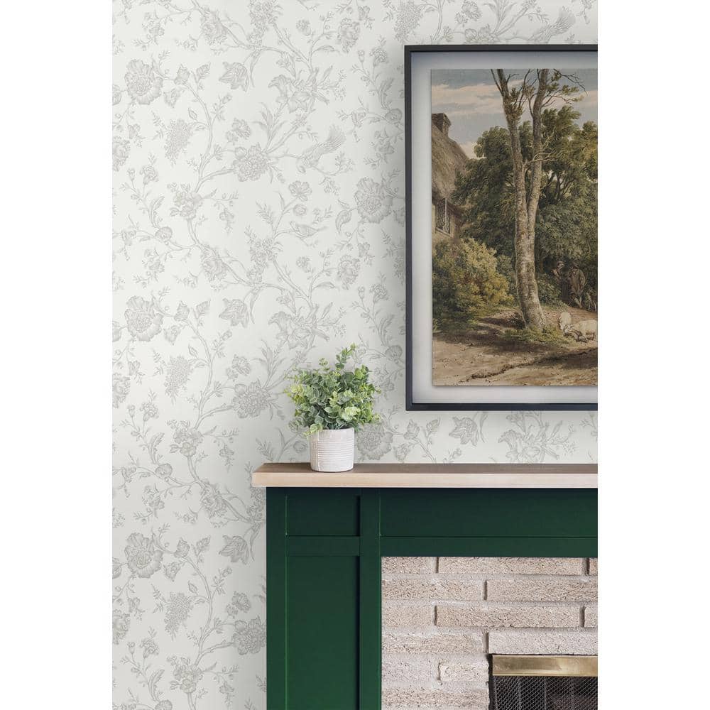 Harbor Mist Grey Vinyl Chinoiserie Peel and Stick Wallpaper