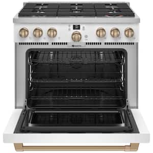 36 in. 5.75 cu. ft. Smart 6 Burner Dual Fuel Range with Convection in Matte White