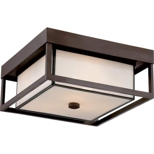Quoizel Powell 3-Light Western Bronze Flush Mount with White Art Glass