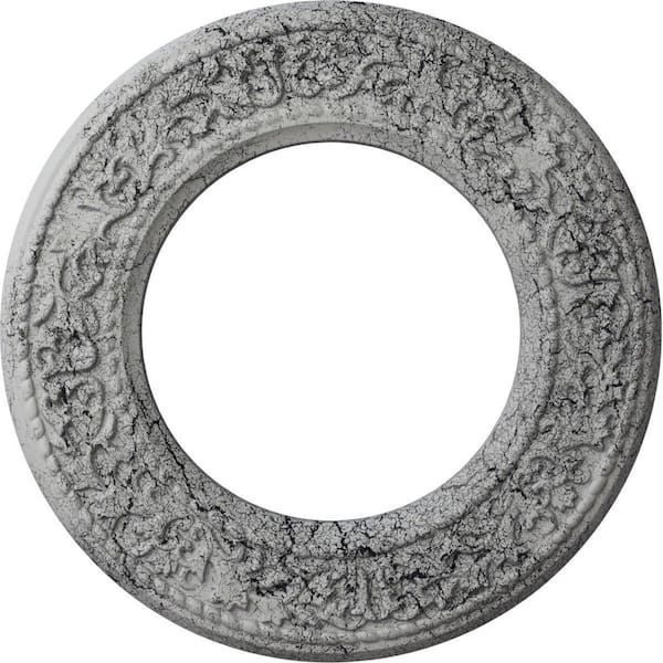 Ekena Millwork 3/4 in. x 13-3/8 in. x 13-3/8 in. Polyurethane Jet Blackthorn Ceiling Medallion, Ultra Pure White Crackle