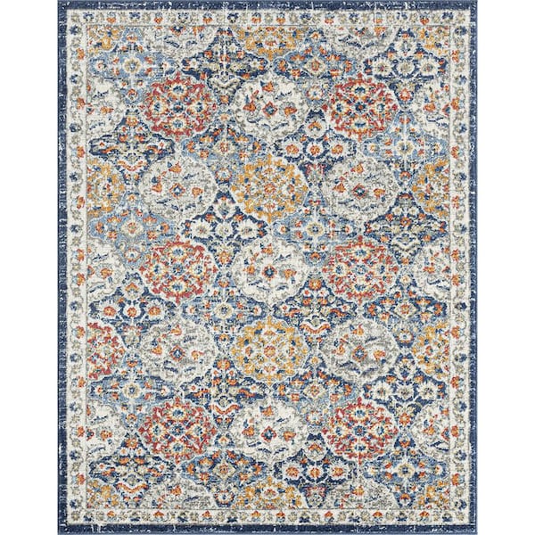 Tayse Rugs Chelsea Navy 7 ft. x 9 ft. Oriental Indoor Area Rug