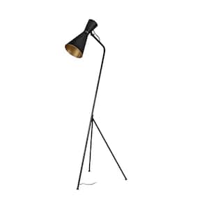 58.27 in. Black One 1-Way (On/Off) Standard Floor Lamp for Living Room with Metal Cone Shade