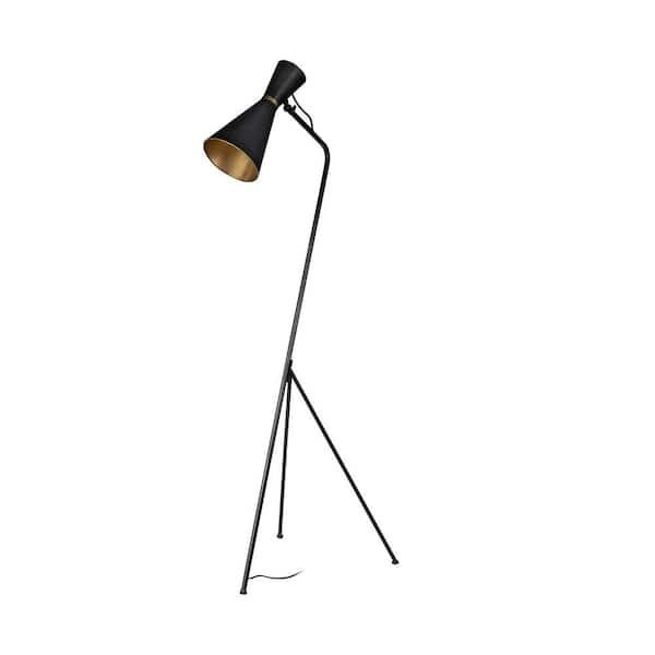 HomeRoots 58.27 in. Black One 1-Way (On/Off) Standard Floor Lamp for Living Room with Metal Cone Shade