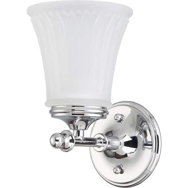 SATCO Teller 5.38 in. 1-Light Polished Chrome Wall Sconce with Frosted Etched Glass Shade