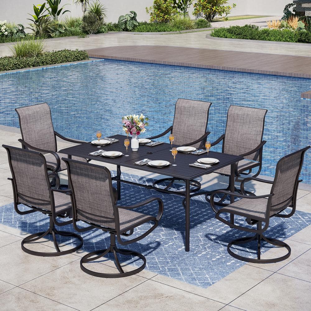 PHI VILLA Black 7-Piece Metal Rectangle Patio Outdoor Dining Set with ...