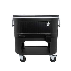 120- QT Outdoor Portable Patio Cooler Ice Chest with 2 Drink Dividers, Wheels, and Heavy-Duty Handles, Black