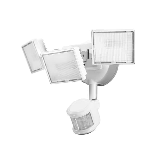 240° 160-Watt Equivalent 3000 Lumens White Motion Activated Wired Outdoor 3-Head Dusk to Dawn LED Flood Light