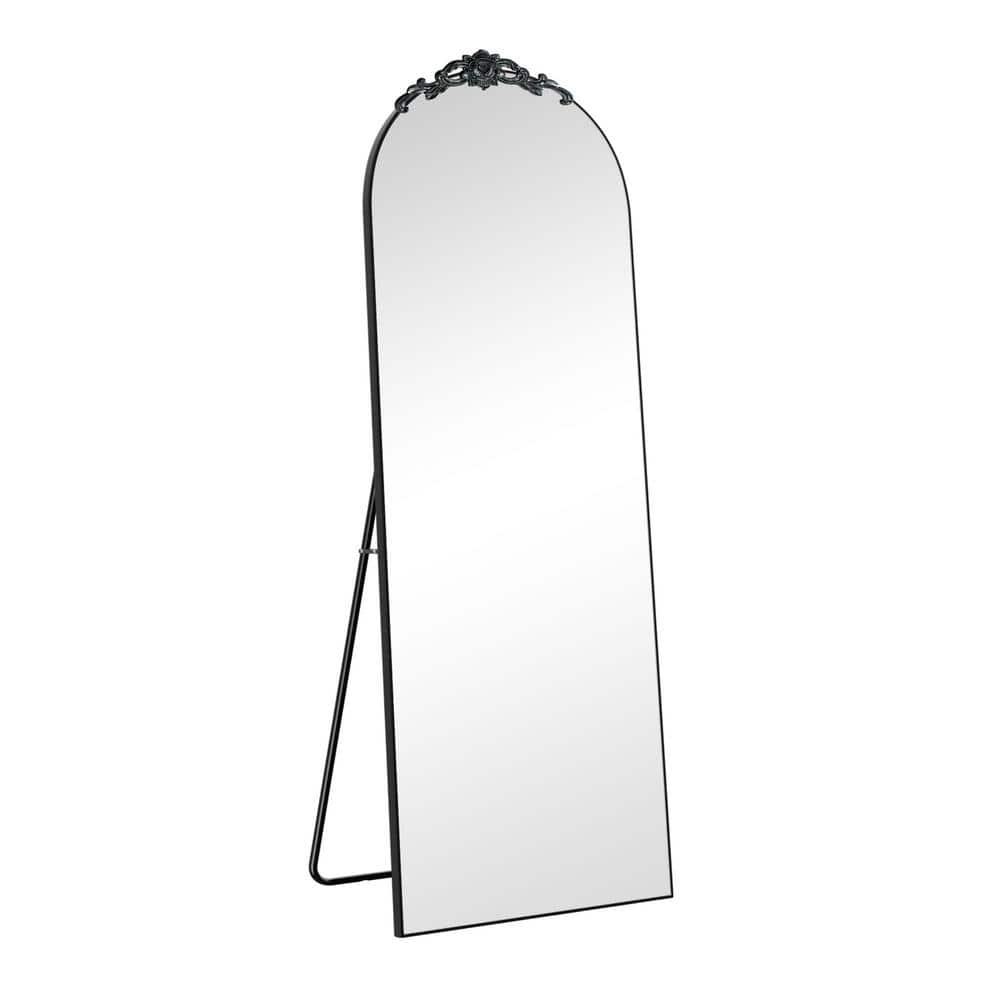 Black 63 in. W x 25 in. H Arched Wooden Frame Full Length Mirror with Hangi