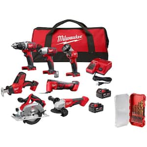 M18 18-Volt Lithium-Ion Cordless Combo Kit 7-Tool with 2-Batteries, Charger and Tool Bag with Drill Bit Set (15-Piece)