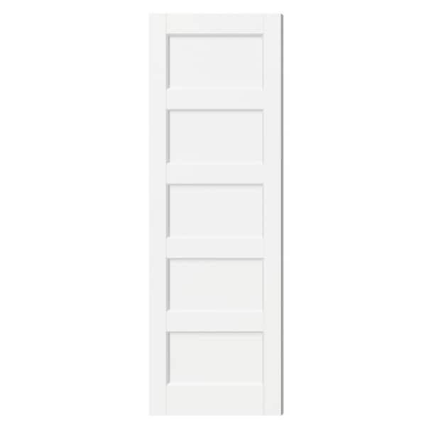 TENONER 24 in. x 80 in. 5 Panel, MDF, Composite, Solid Core, Pre-assembled Panel White Primed Interior Door Slab