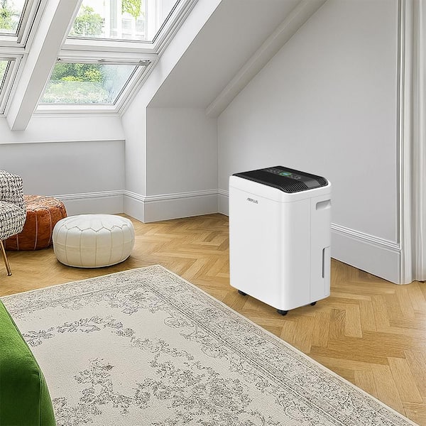 50 pt. 4,500 sq. ft. Dehumidifier for Basement in White with Drain Hose, Bucket, Continous Run, Ionizer, Quier Cloth Dry