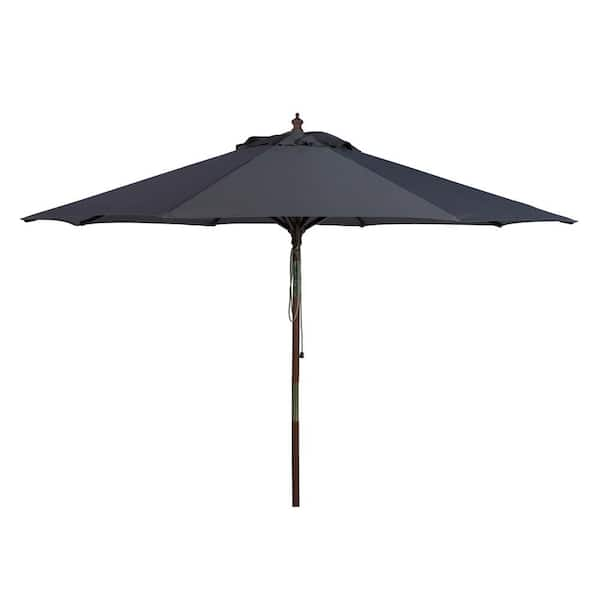 SAFAVIEH Cannes 9 ft. Wood Market Patio Umbrella in Grey