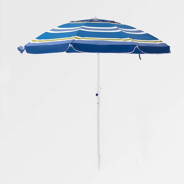 Dyiom 7.5 ft. Beach Umbrella Portable Outdoor Patio Sun Shelter with Sand Anchor in Blue/Green