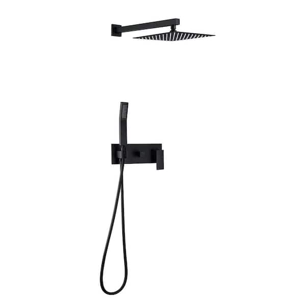 FLG Single-Handle  1-Spray Wall Mount Shower Faucet with Hand Shower 1.8 GPM with Pressure Balance Valve in Matte Black