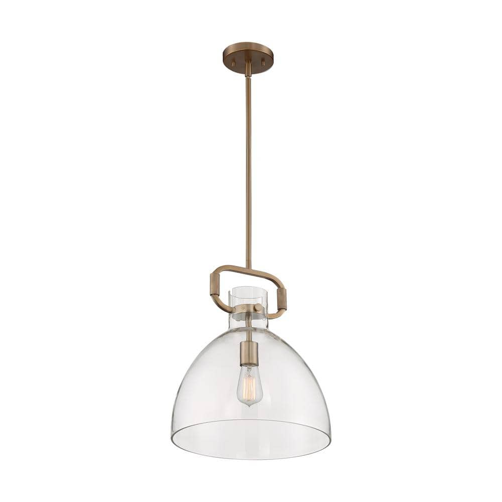 SATCO Teresa 100-Watt 1-Light Burnished Brass Shaded Pendant Light With ...