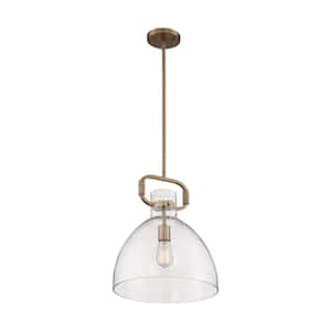 Teresa 100-Watt 1-Light Burnished Brass Shaded Pendant Light with Clear Glass Shade, No Bulbs Included