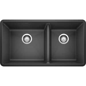 PRECIS Undermount Granite Composite 33 in. 60/40 Double Bowl Kitchen Sink in Anthracite