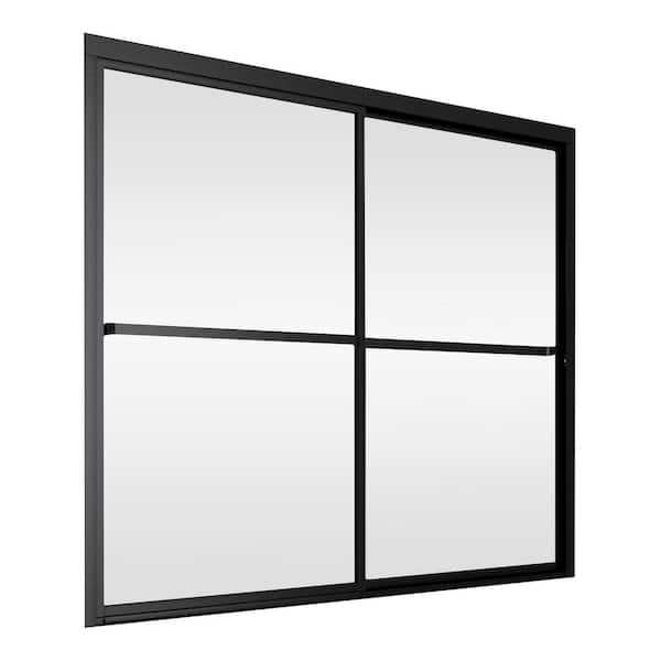 ANGELES HOME 59 in. W x 56 in. H Semi-Frameless Double Sliding Shower Door Soft Close with Clear Glass, Matte Black