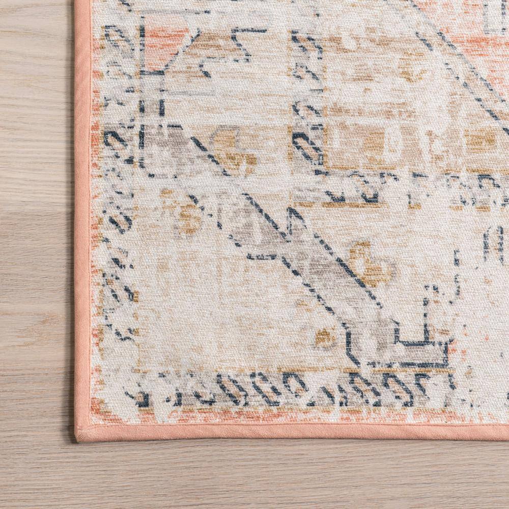 Nuloom Beige and Orange Transitional Medallion Machine Washable Area Rug