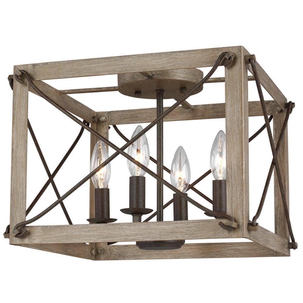 Thornwood Washed Pine 4-Light Indoor/Outdoor Flush Mount