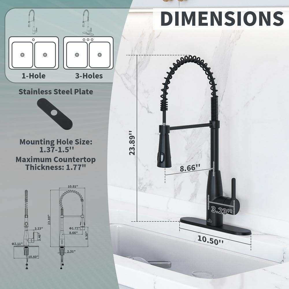 Matte Black Stainless Steel Pull Down Sprayer Kitchen Faucet