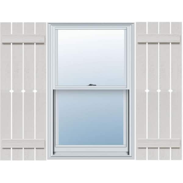 Ekena Millwork 23 in. x 43 in. Polyurethane Rustic 4-Board Spaced Board and Batten Shutters Faux Wood with Diamond Pair